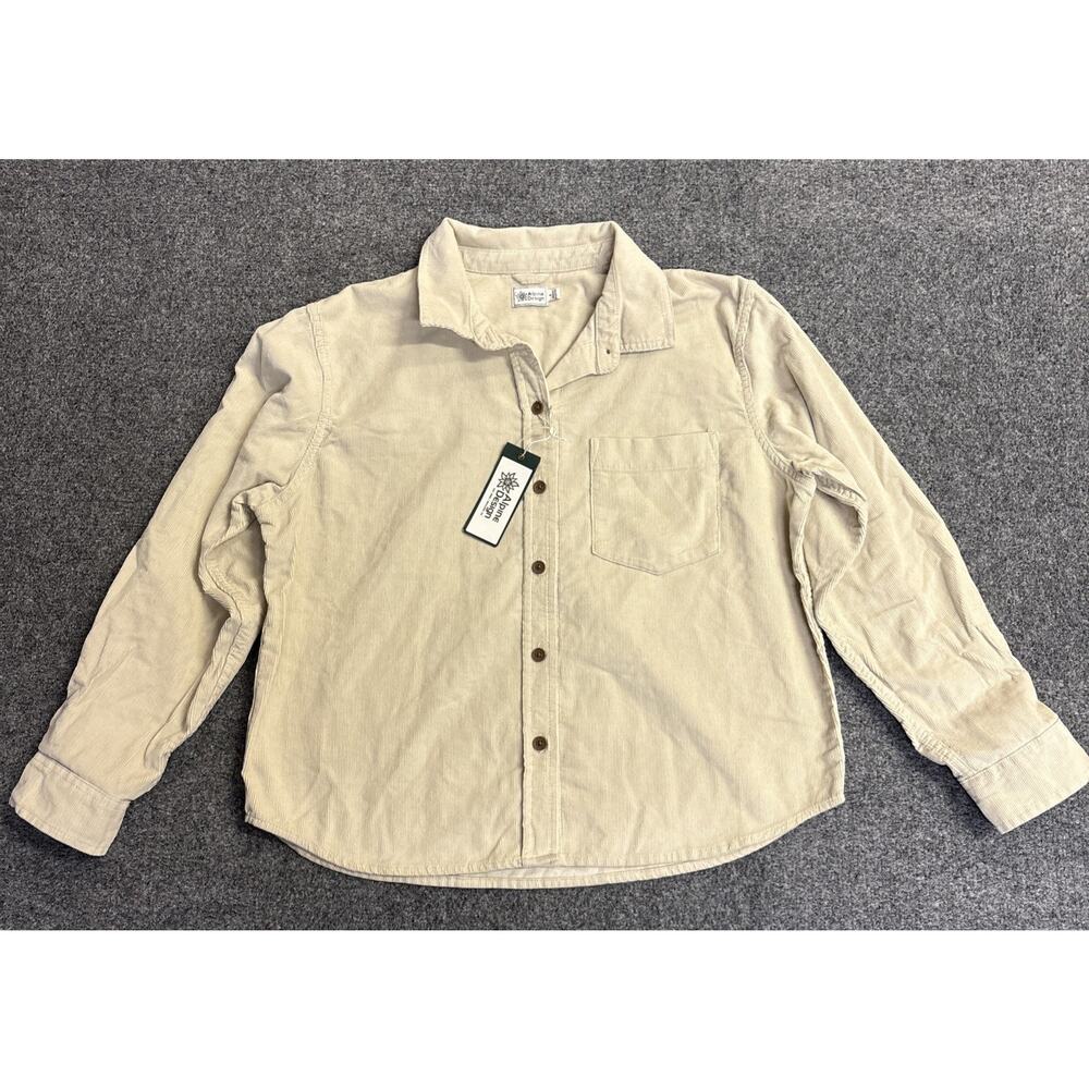 NWT Alpine Design Women’s Med Beige Corduroy Button Down Shirt Organic Cotton